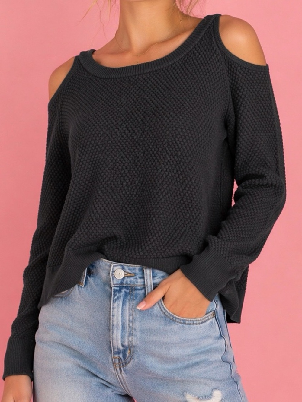 Michael Kors Waffle Knit Cold Shoulder Top